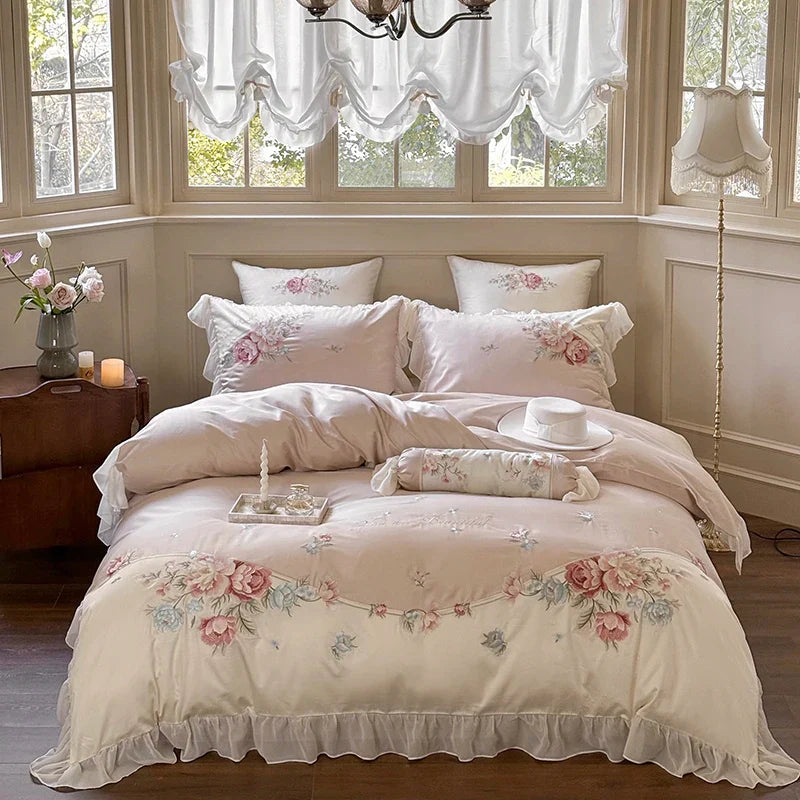 Afralia™ Floral Embroidered Princess Bedding Set - 1000TC Egyptian Cotton Luxe Collection