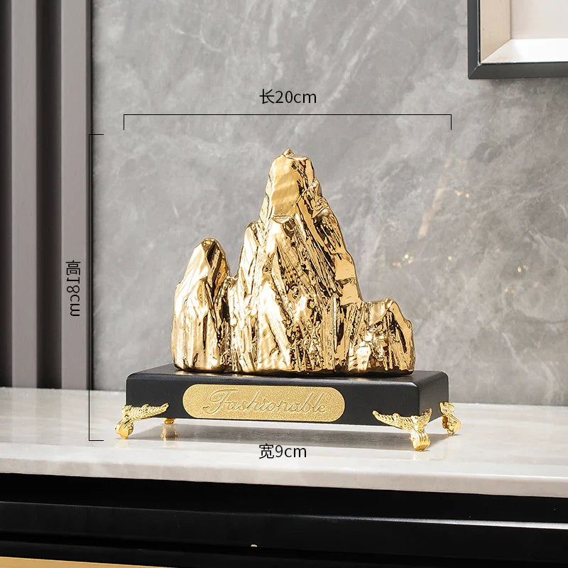 Afralia™ Ceramic Mountain Sculpture Decor - Golden/Silver Landscape Ornament