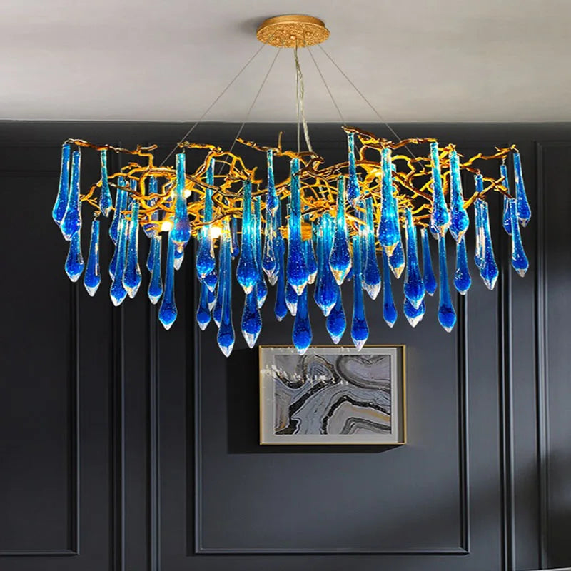 Afralia™ Art Deco Blue Queen Crystal Chandelier for Living Room