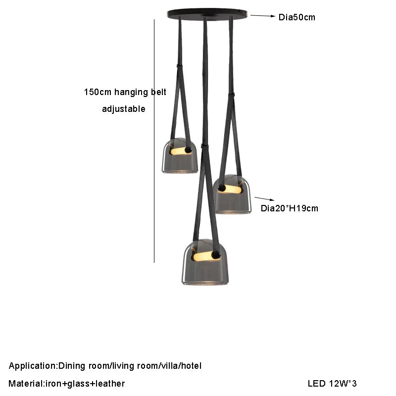 Afralia™ Glass Pendant Chandelier: Modern Leather Belt Luxury LED Lighting for Home Decor