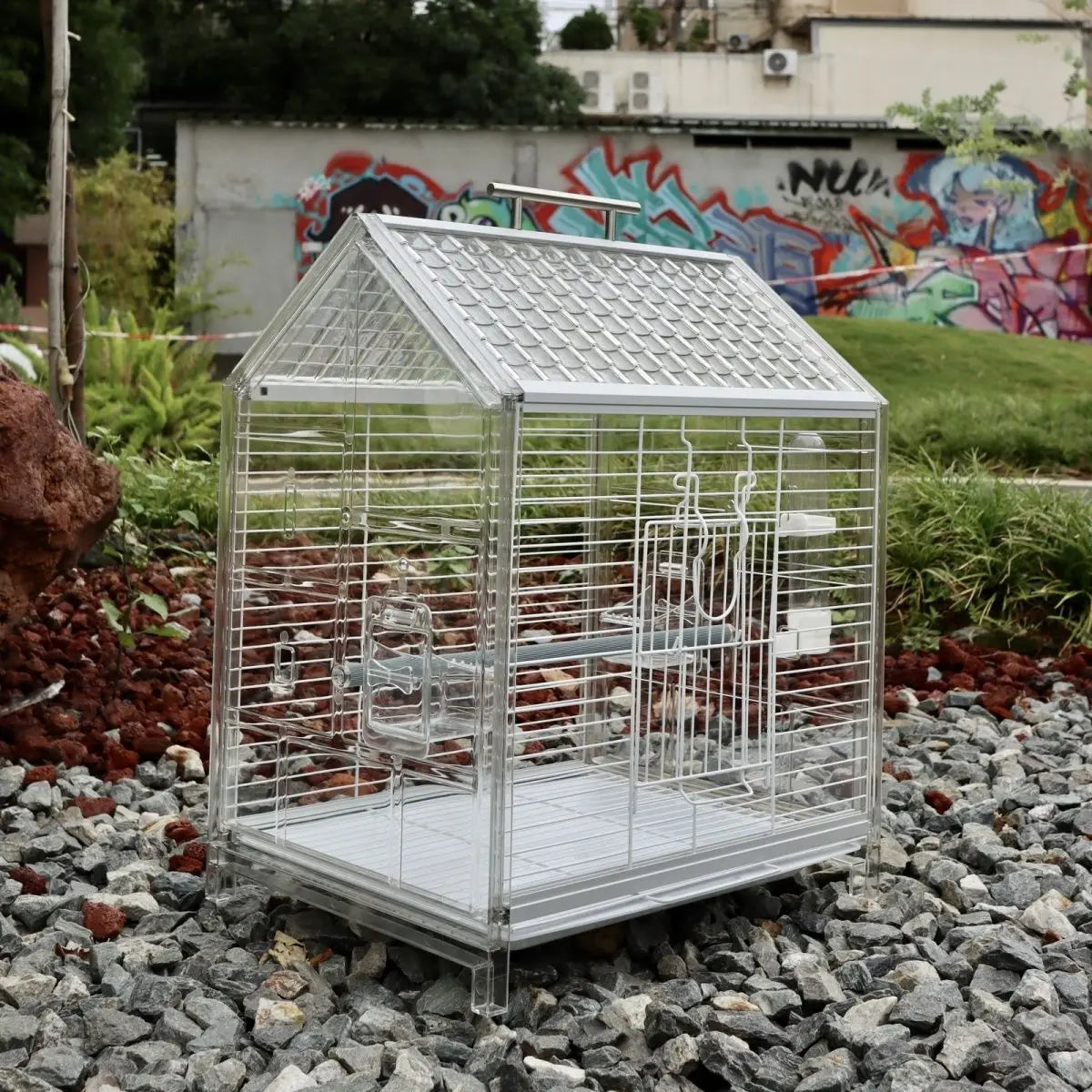 Afralia™ Luxury Villa Bird Cage for Budgerigar - Transparent Splash-Proof - Pearl Finish.