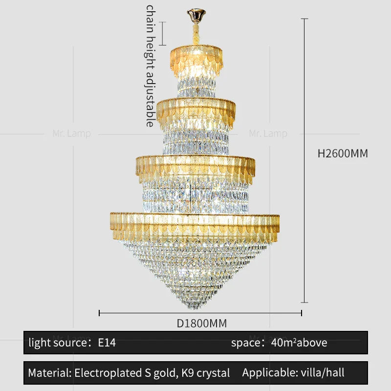Afralia™ European Duplex Villa Crystal Chandelier Loft LED Light