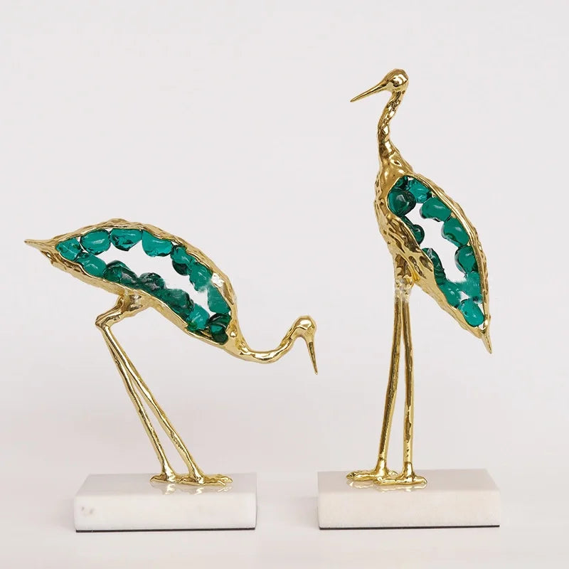 Afralia™ Crystal Crane Sculpture: Green Gem Bird Figurine for Home Decor