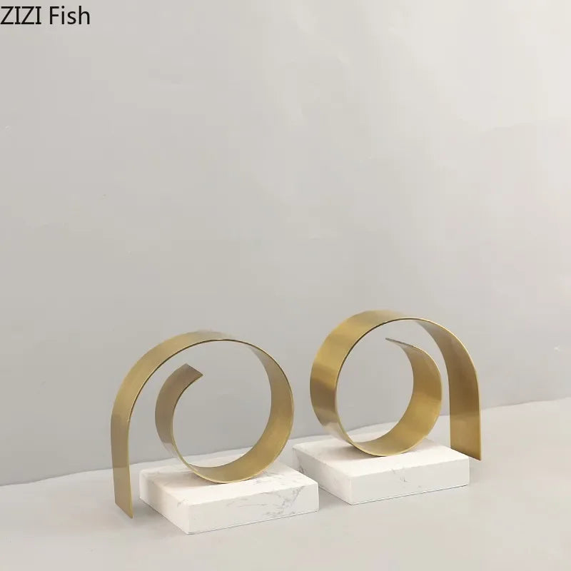 Afralia™ Golden Spiral Bookend Set with Marble Base for Stylish Desk & Library Decor