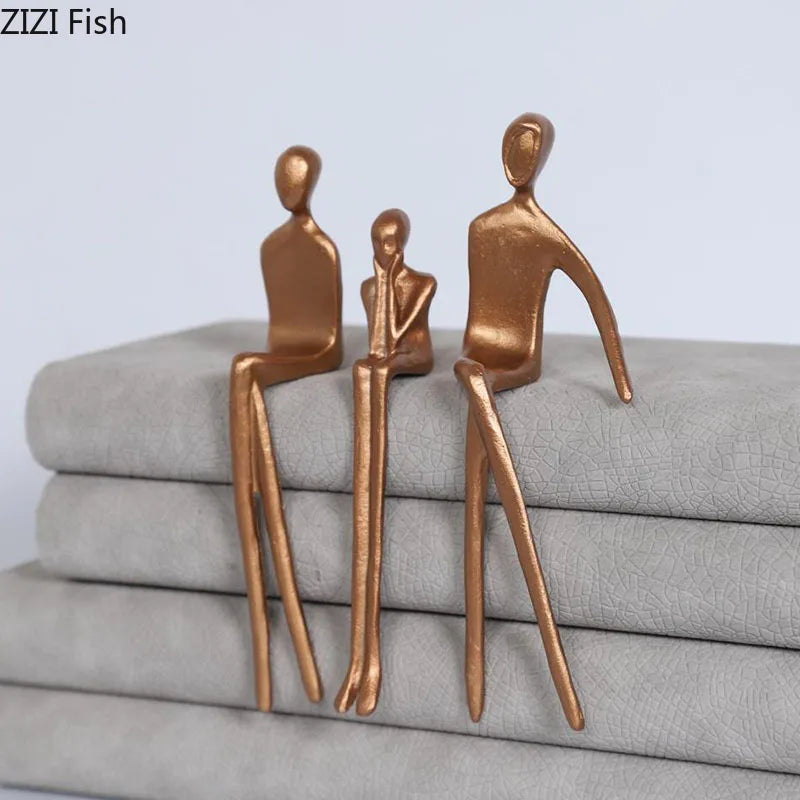 Afralia™ Gold Plated Figure Sculpture Set | Abstract Desk Decoration | Character Statue