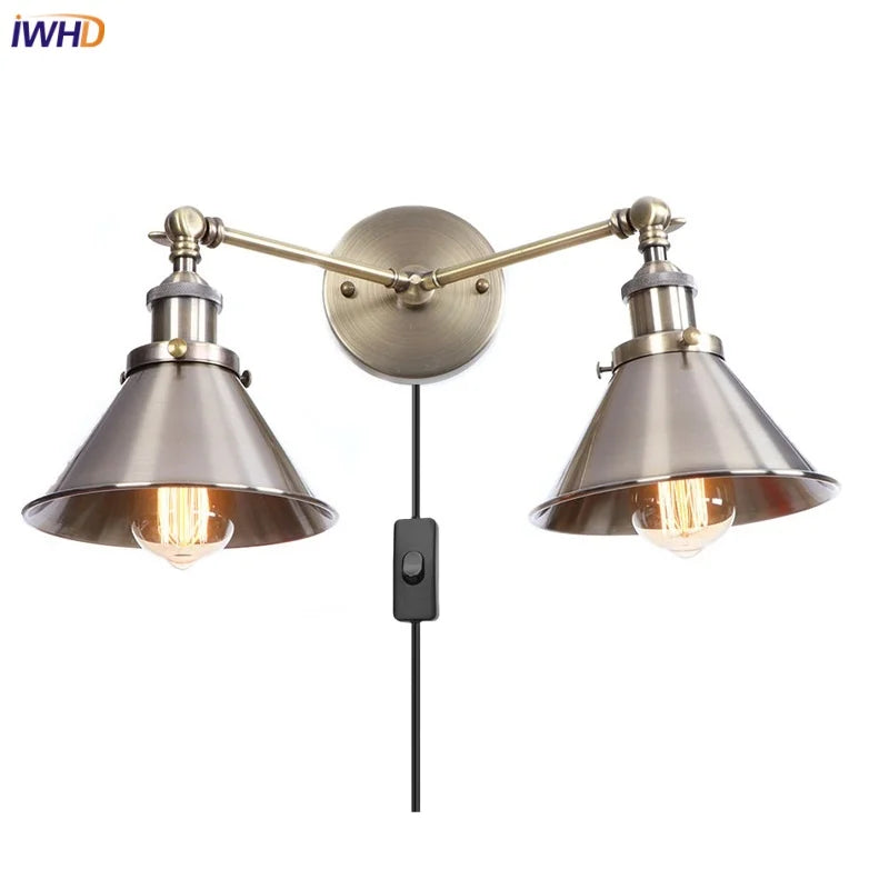 Afralia™ Loft Plug In LED Wall Lights 2 Heads Industrial Aplique Pared