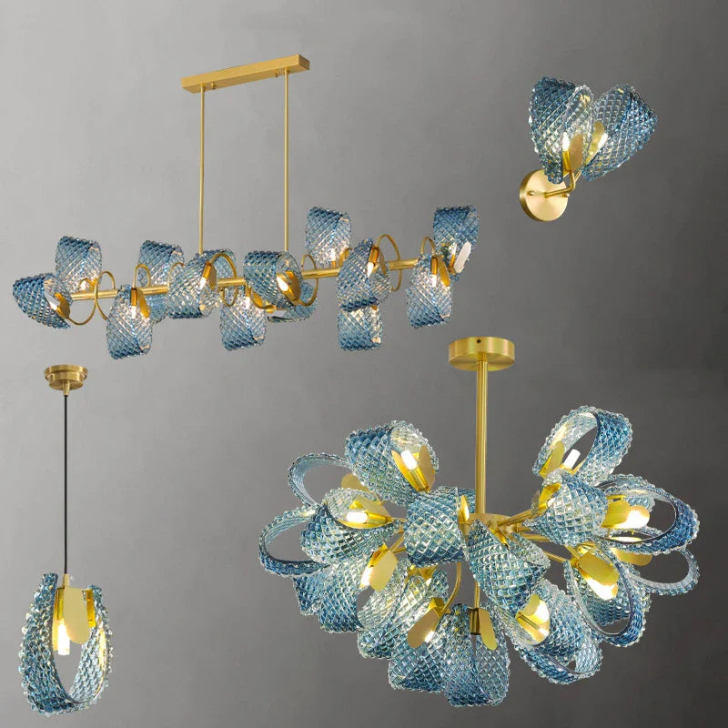 Afralia™ Modern Peacock Leaf Glass Pendant Lamp LED Chandelier