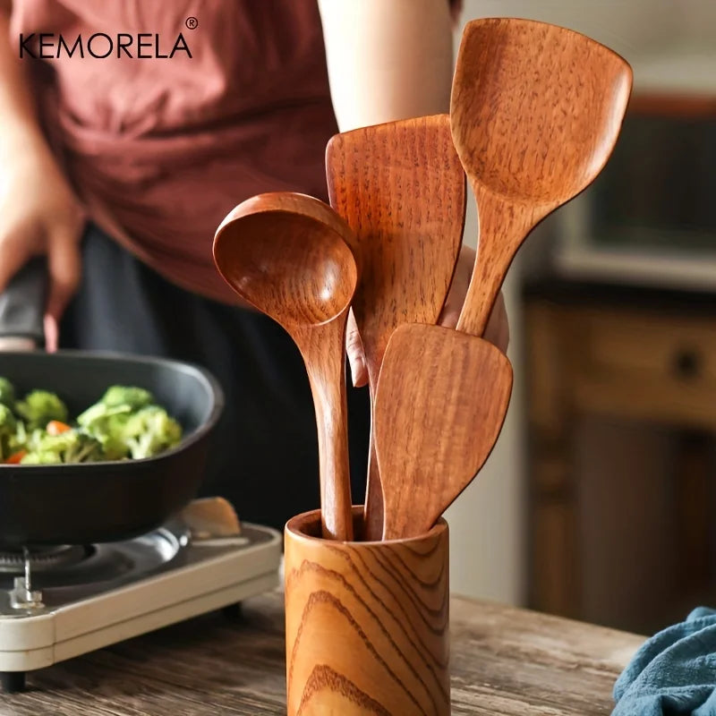 Afralia™ 4-Piece Wooden Kitchen Utensil Set | Eco-Friendly Cooking Spoons and Spatula