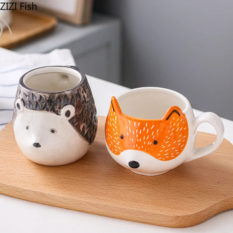 Cute Animal Head Ceramic Mug Set by Afralia™ for Kids & Christmas Gifts