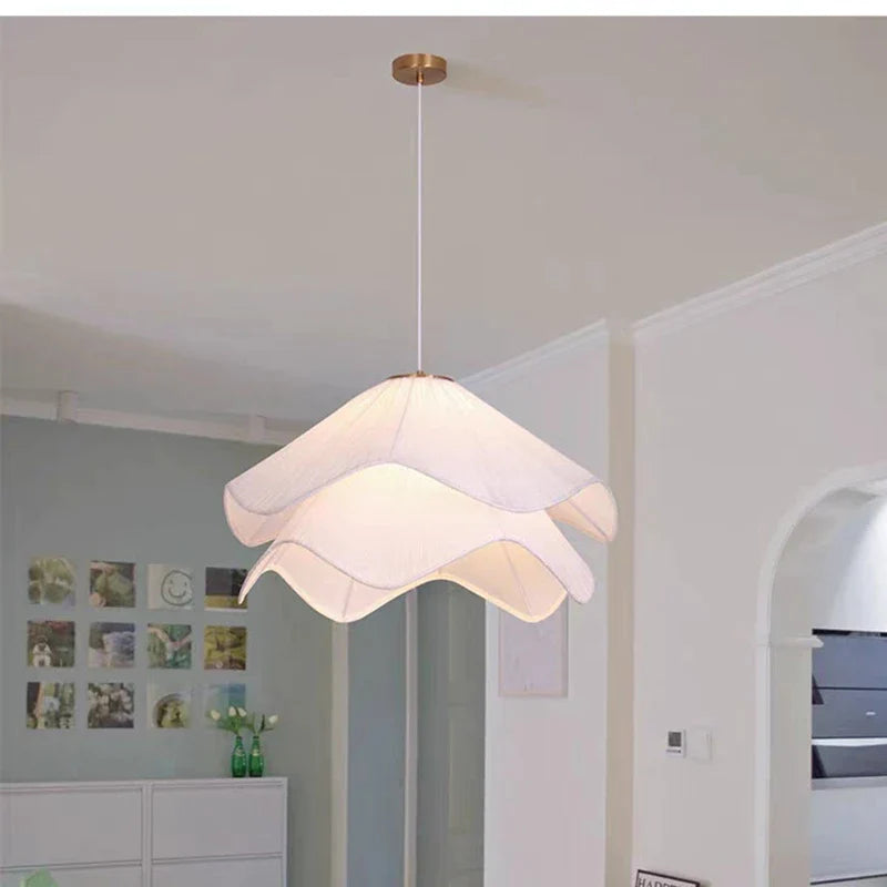 Afralia™ LED White Fabric Pendant Light for Living Room Bedroom Dining Table