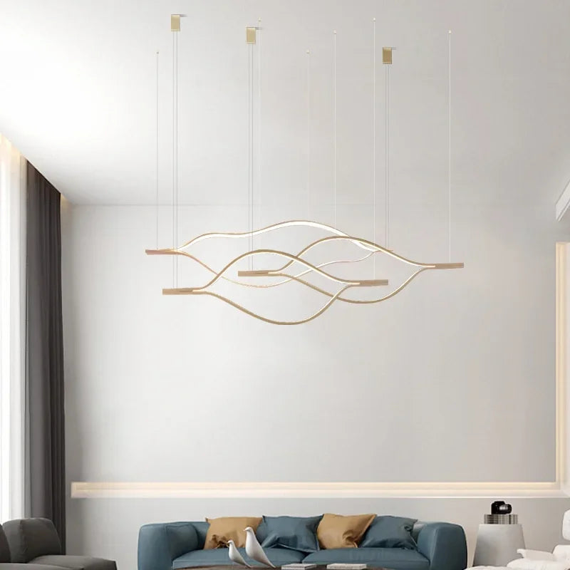 Afralia™ Minimalist River Chandeliers - Gold Lustre Aluminium Dimmable Pendant Lights