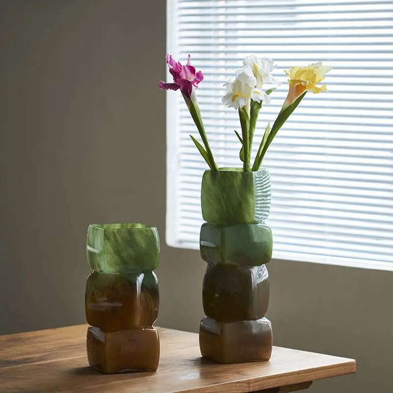 Afralia™ Geometric Square Vase Table Soft Decoration Glass Decor for Hotel TV Counter