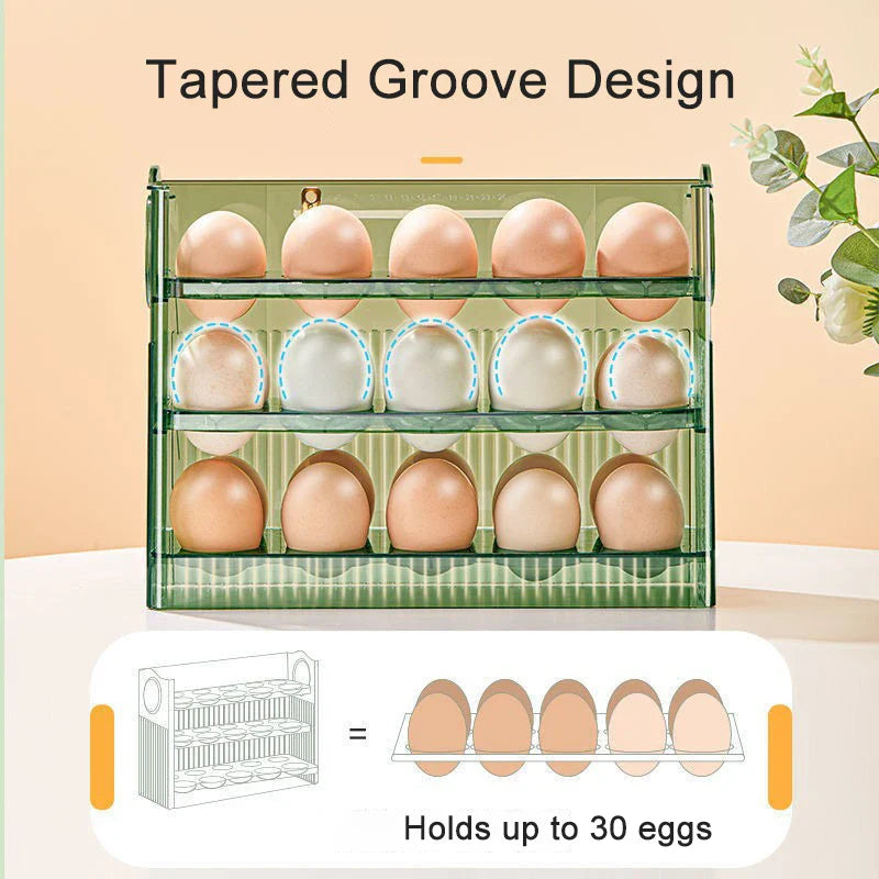 Afralia™ 30-Grid Egg Holder Dispenser for Refrigerator: Large Capacity Auto-Flip Container