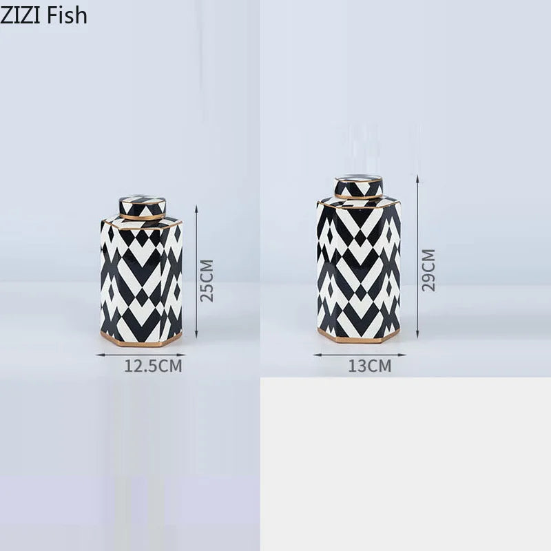 Afralia™ Striped Ceramic Storage Jar Household Vase Candy Container Modern Geometric Decoration