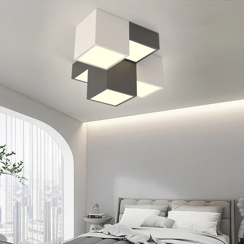 Afralia™ Geometric LED Ceiling Light for Modern Bedroom, Study Room - Black/White Luxe Design
