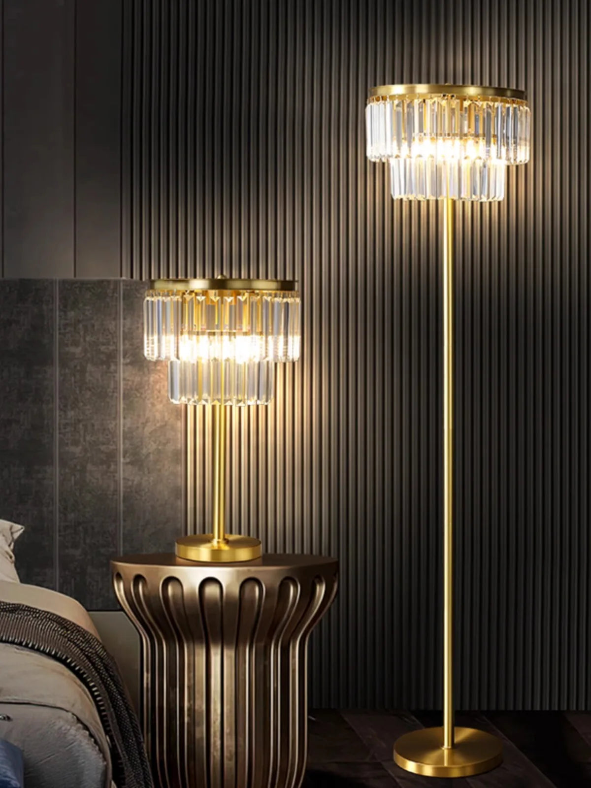 Afralia™ All Brass Crystal Floor Lamp Gold Luxury Decor Living Room Lighting