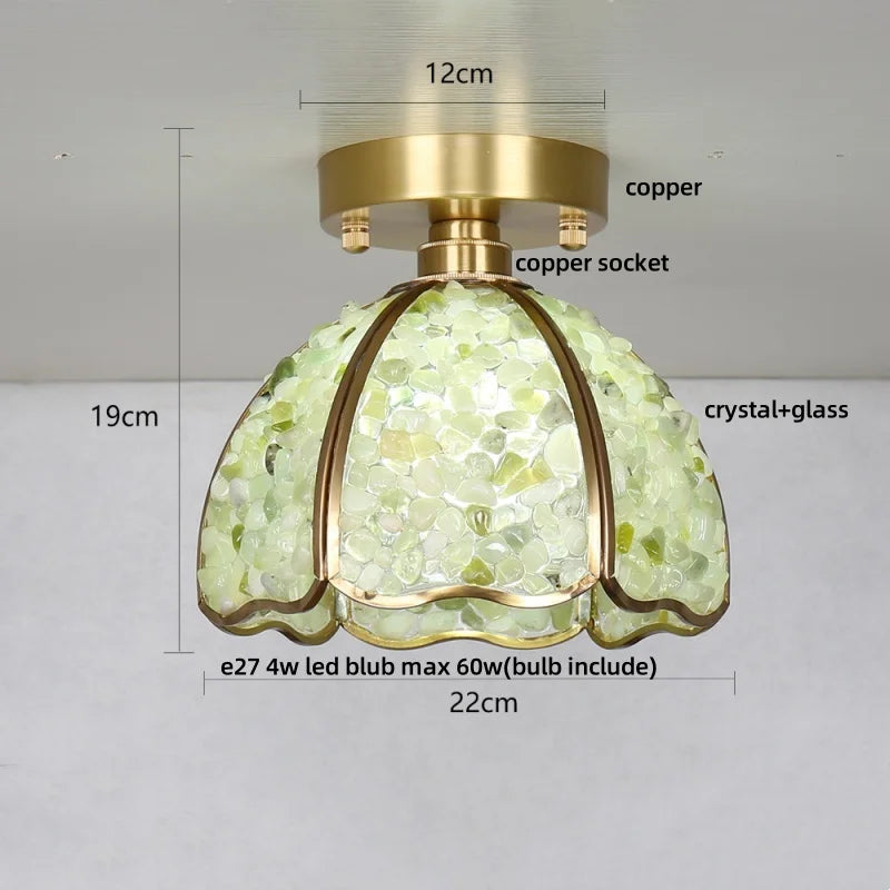 Afralia™ Handcrafted Glass Crystal Copper Ceiling Light Fixture for Dining Bedroom Kitchen