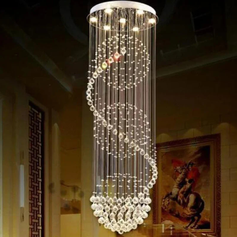 Afralia™ Spiral LED Crystal Chandelier for Living Room Staircase Bedroom Hotel Hall