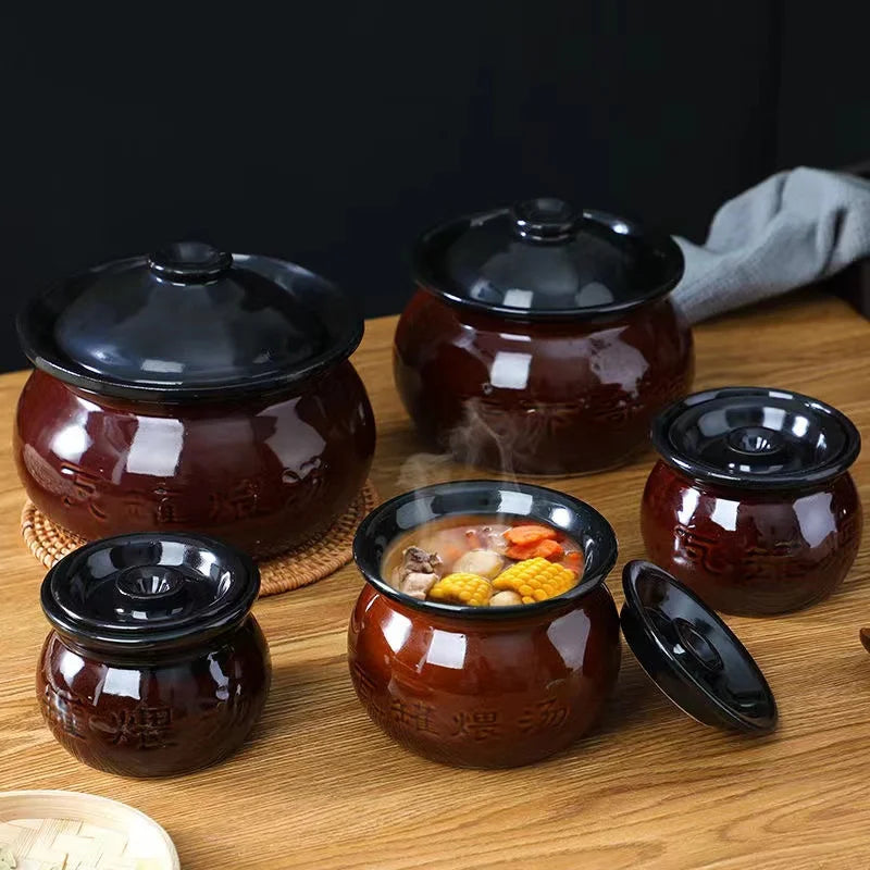 Afralia™ Ceramic Casserole Soup Stew Pot with Lid - Kitchen Cooking Pot