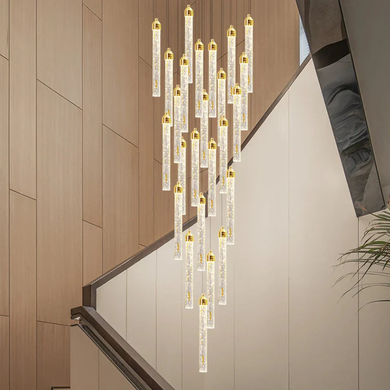 Afralia™ Crystal Staircase Chandelier LED Modern Interior Designer Gold Attic Lamps