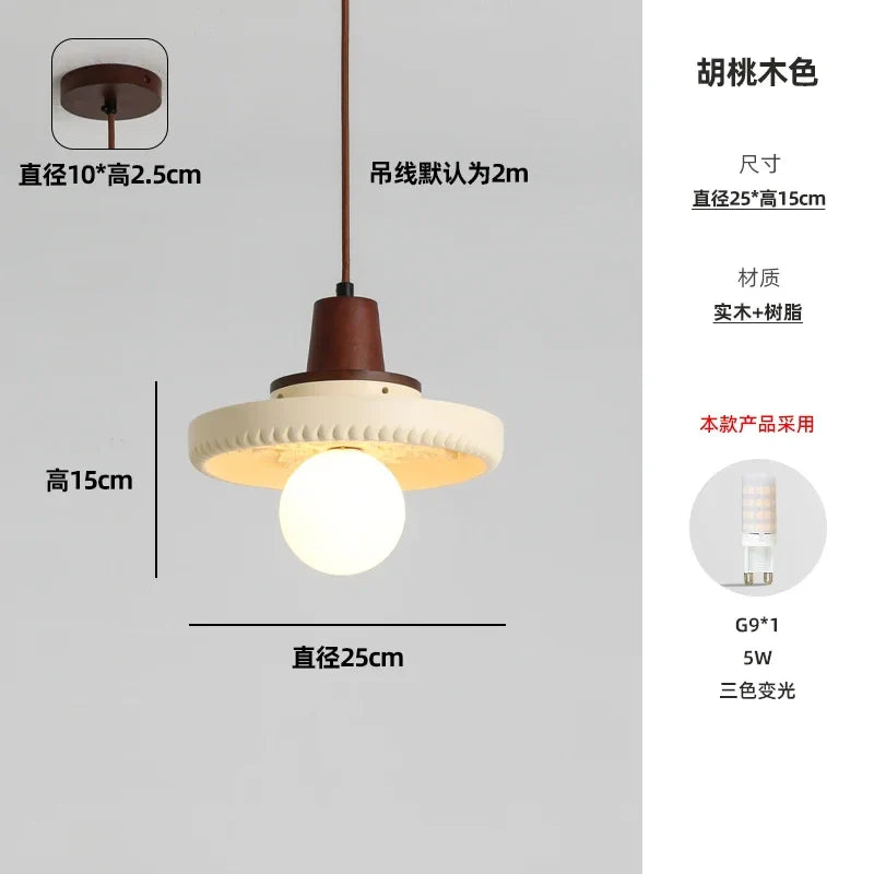 Nordic Retro Walnut Solid Wood Resin Pendant Light by Afralia™