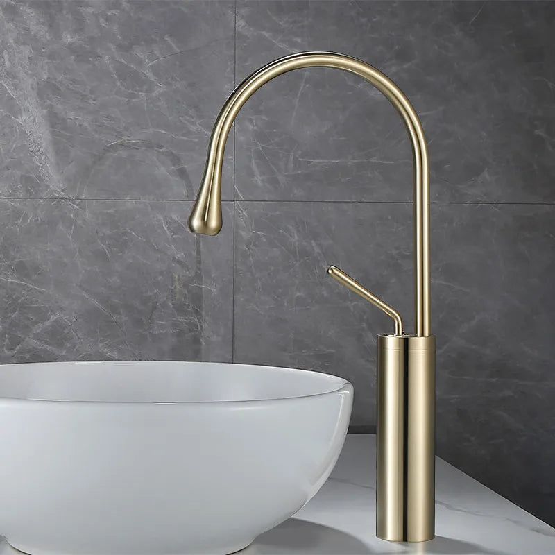 Afralia™ Brushed Gold Basin Faucet Hot Cold Black Sink Kitchen Swivel Water Crane