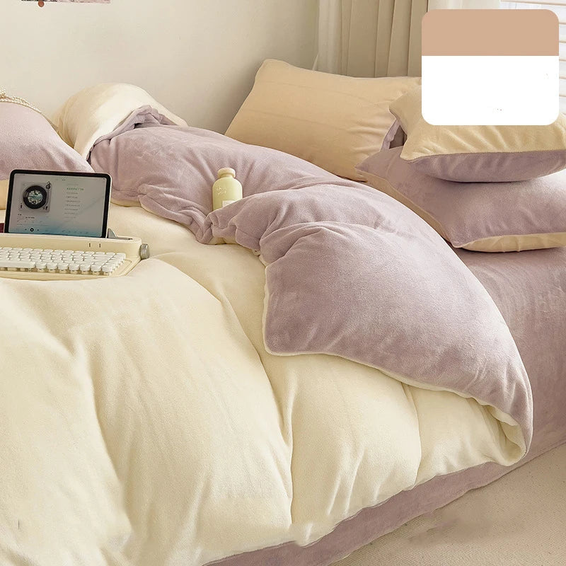 Afralia™ Milk Velvet Winter Quilt Cover Queen Size Double-Sided Plush Bedding Duvet