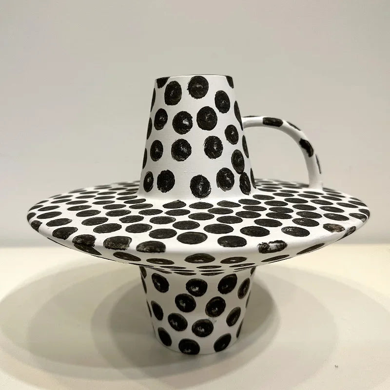 Afralia™ Black White Dots Ceramic Vase Geometric Abstraction Handicraft Floral Accessories