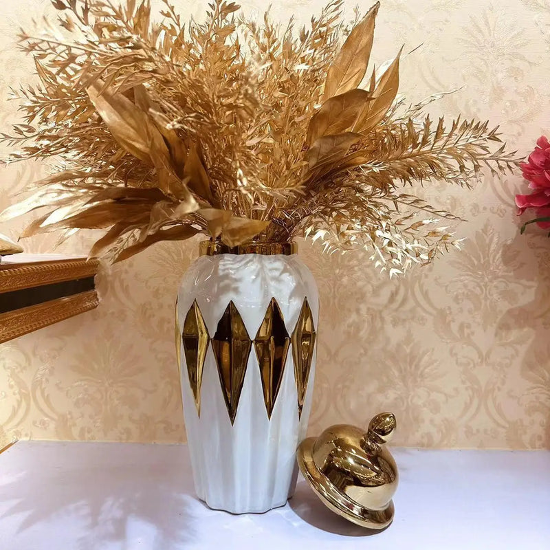 Afralia™ Gold Diamond Check Ceramic Vase - Vintage Handicraft Decoration