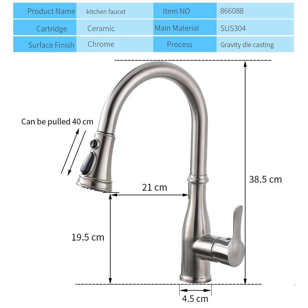 Afralia™ Single Handle Pull Out Kitchen Faucet with 360 Degree Swivel - 866088