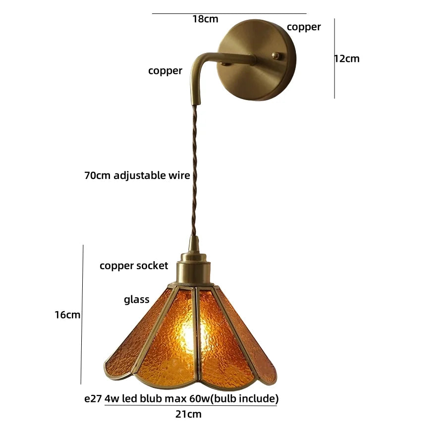 Afralia™ Blue Glass LED Wall Sconce Pull Chain Switch Staircase Tiffany Style Mirror Light