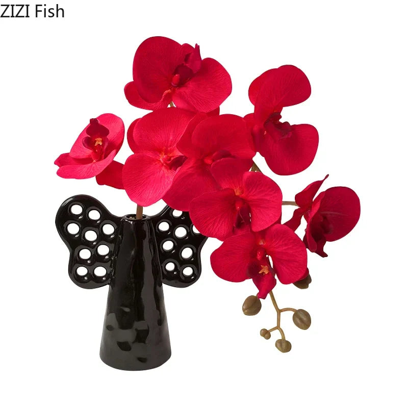 Afralia™ Elephant Ceramic Vase with Artificial Flowers for Home Decor