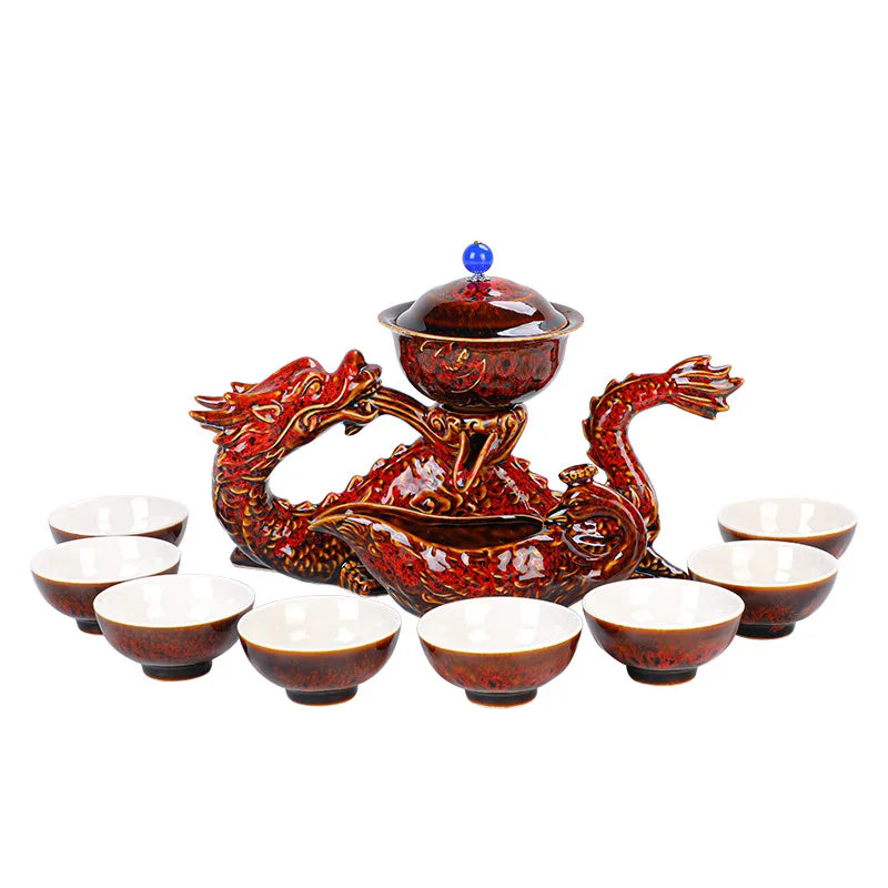 Afralia™ Dragon Kung Fu Tea Set: High-End Bone China Teapot & Cup, Automatic, Holiday Gift