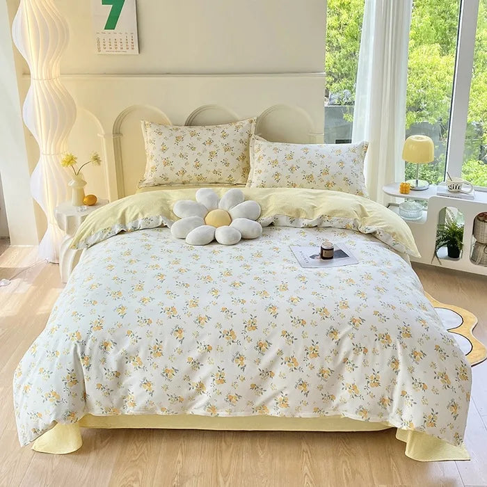 Afralia™ Romantic Flower Print Cotton Bedding Set with Ultra Soft Duvet Cover & Bed Linens