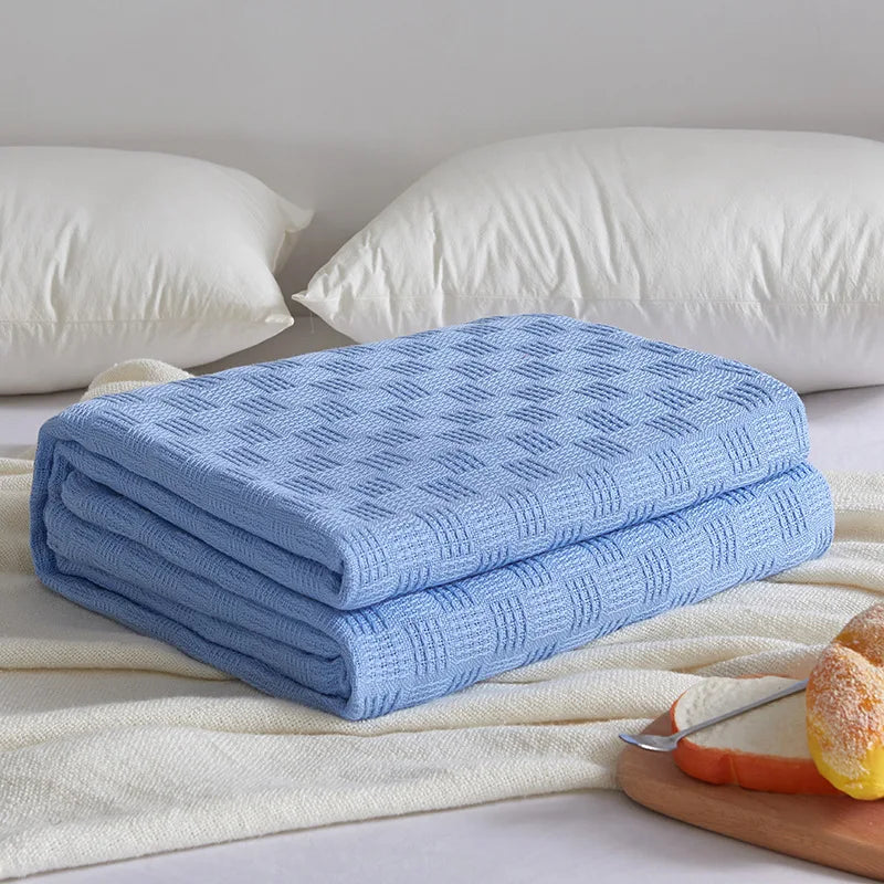 Afralia™ Cotton Waffle Towel Quilt Single Blanket for Office & Picnics