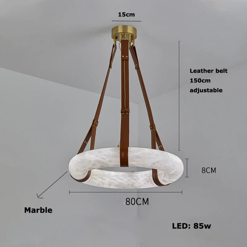 Afralia™ Modern Brown Leather Round Ring Lucite Pendant Light