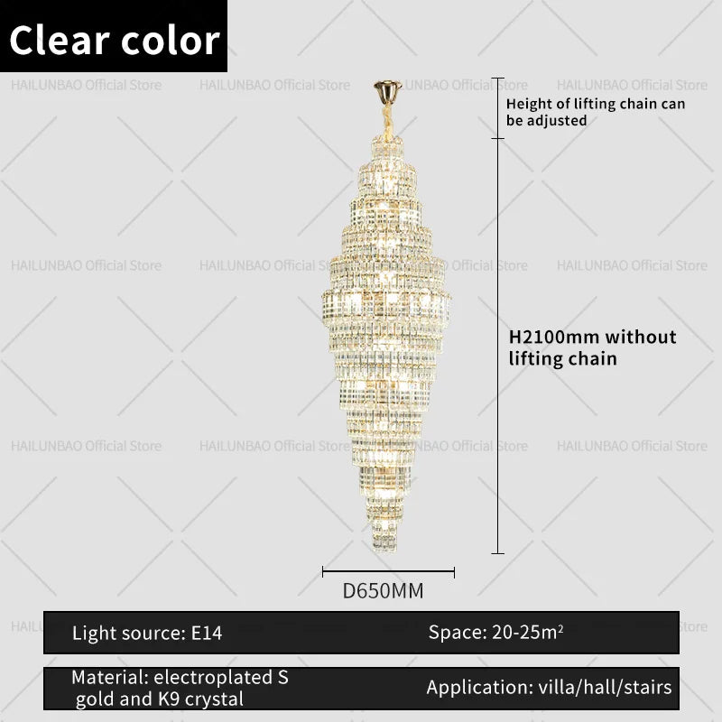 Afralia™ Crystal Spiral Staircase Chandelier: European Style Living Room Lighting