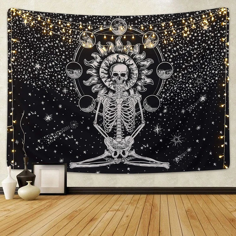 Skeleton Moon Phase Tapestry Afralia™ Star Home Decor