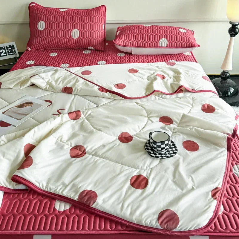 Afralia™ Cool Feeling Silky Summer Comforter & Latex Fitted Sheet Set