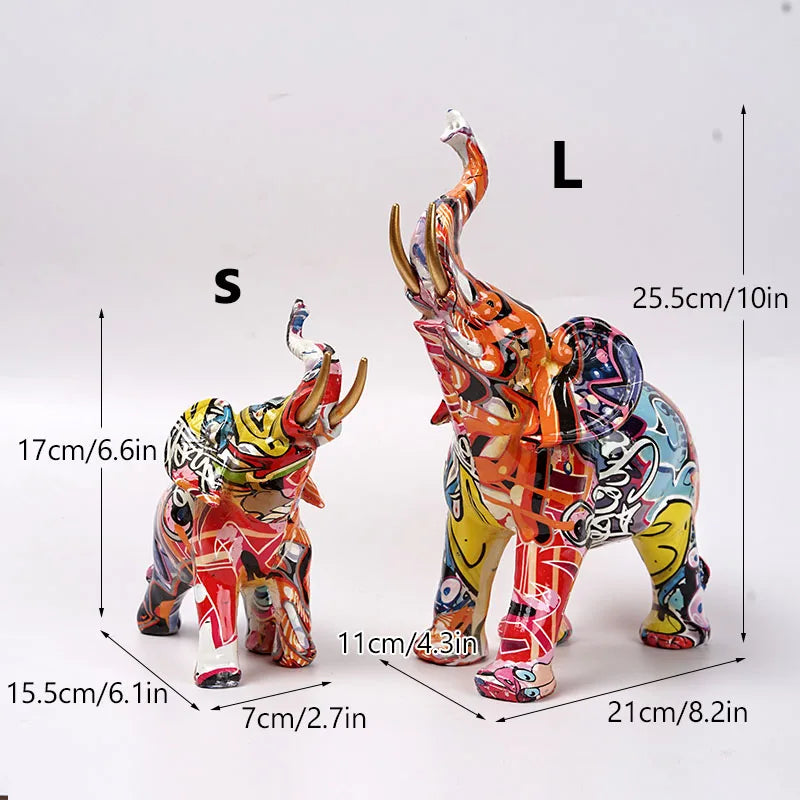 Afralia™ Graffiti Elephant Resin Sculpture for Modern Home Decor