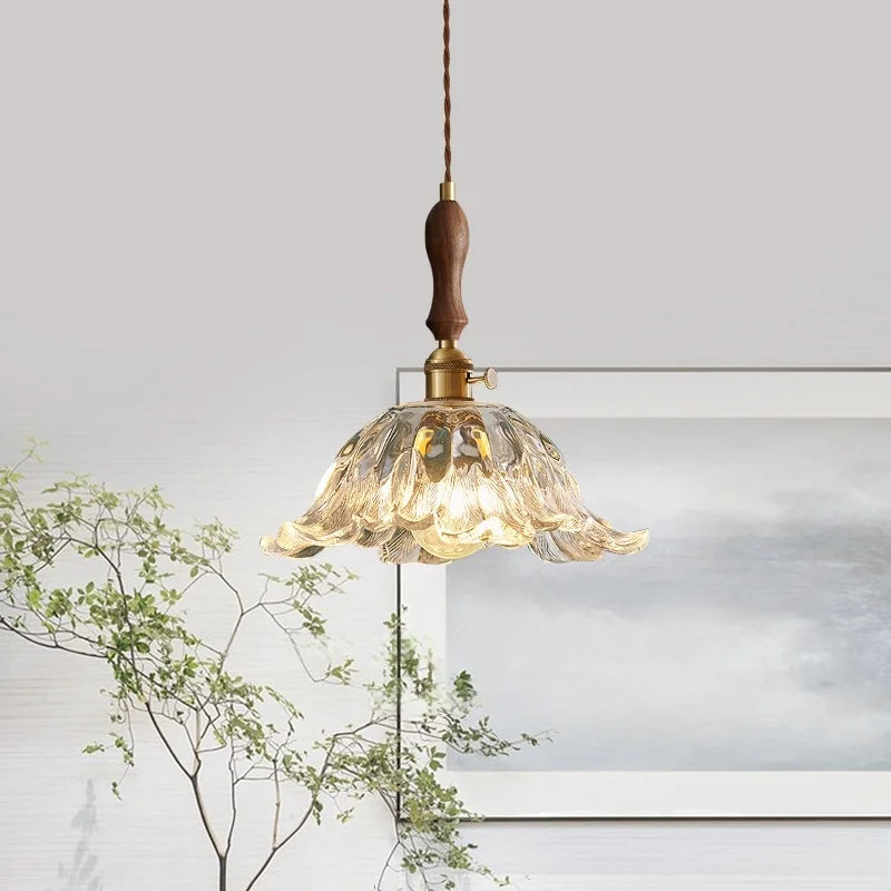 Afralia™ Glass LED Pendant Lamp Petal Lampshade for Bedroom Living Dining Room