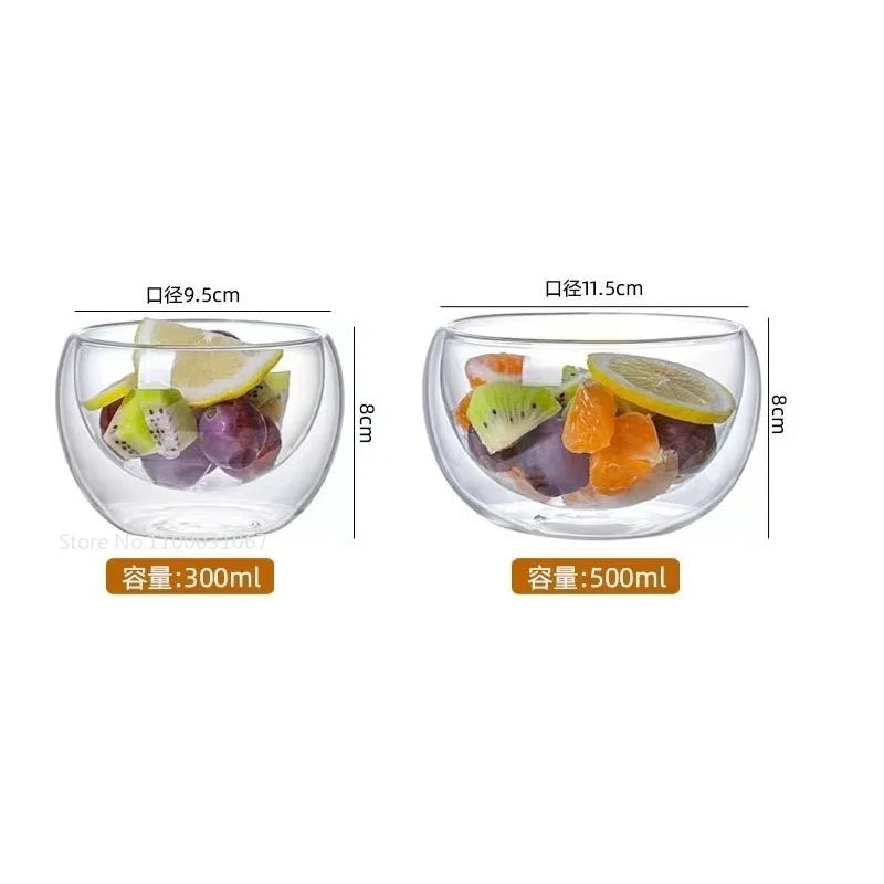 Afralia™ Double Wall Glass Salad Bowl Insulated Container - Heat Resistant Kitchen Tableware