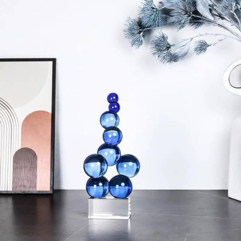 Afralia™ Geometric Crystal Sculpture Silver Ball Home Decor Figurine