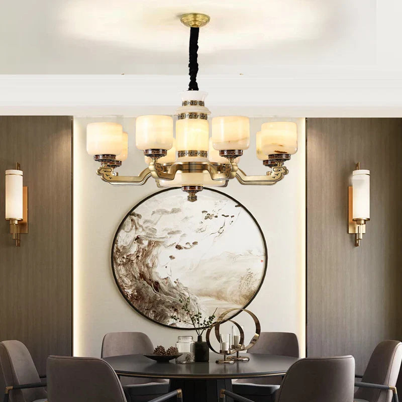 Afralia™ New Chinese Style Chandelier Living Room Light Restaurant Modern Jade Villa Large Pendant Light