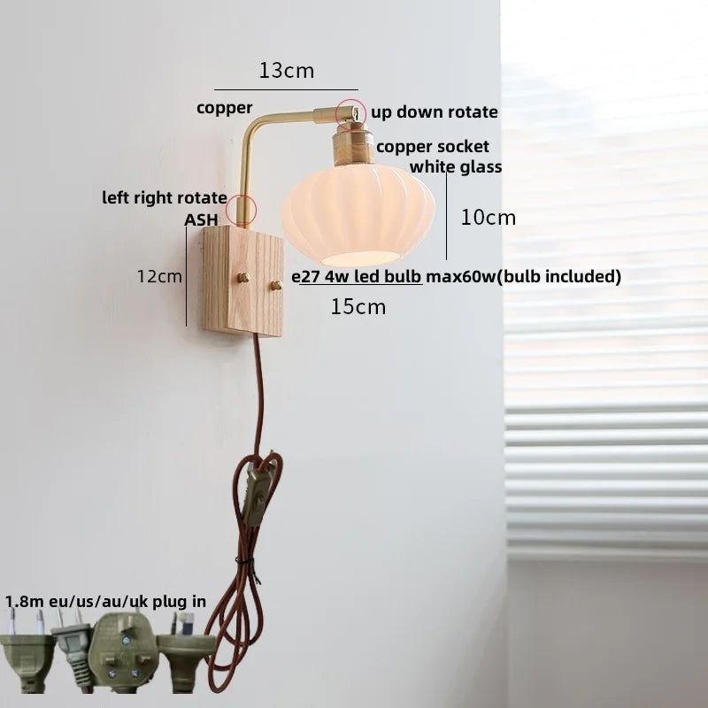 Afralia™ Ash Wood LED Wall Light Fixture with Pull Chain Switch, Modern Nordic Design