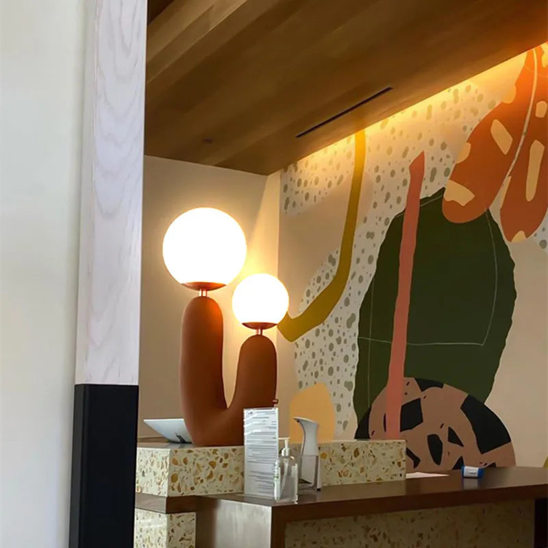 Afralia™ Glass Ball Table Lamp: Green Pink Resin Nordic Cute Bedroom Living Room Decor