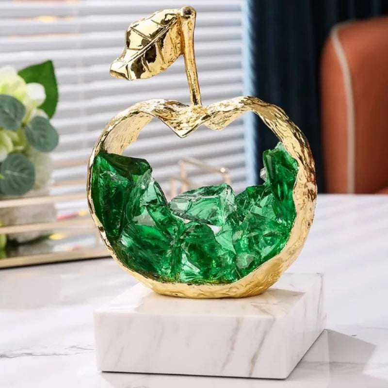 Afralia™ Crystal Metal Fruit Sculpture Set Home Decoration