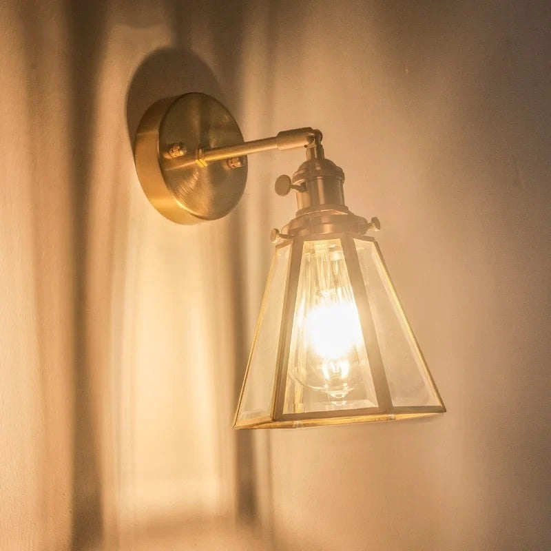 Afralia™ Brass Glass LED Wall Light Bathroom Mirror Vintage Aplique Pared