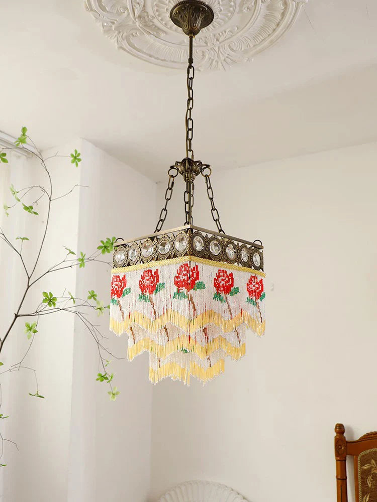 Afralia™ Black Rose Tassel Pendant Lights, Classic Retro Lustres for Living Room
