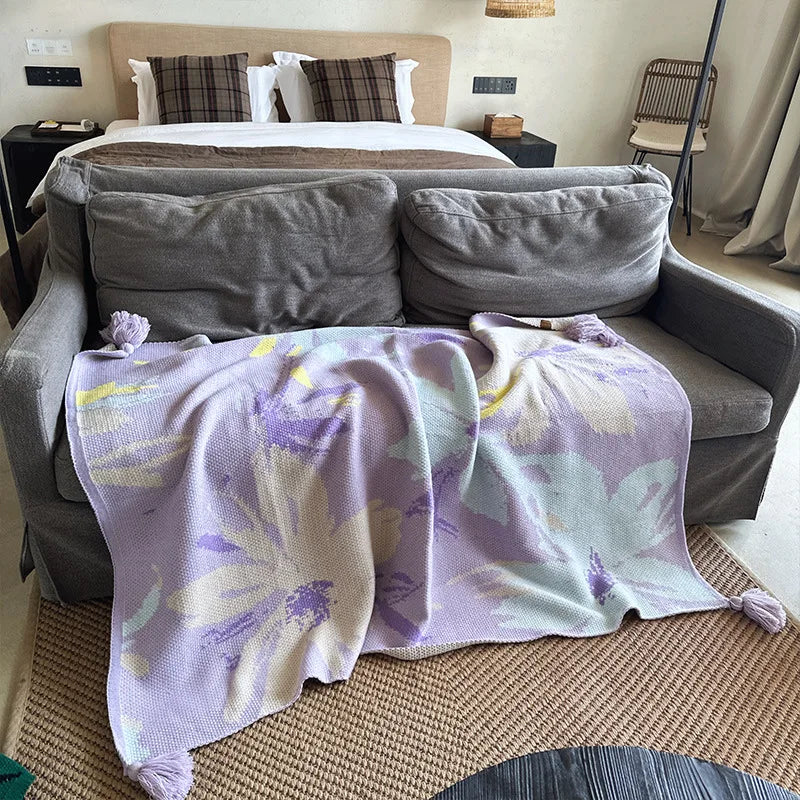 Afralia™ Cozy Knit Blanket: Purple Multifunctional Sofa Cover for Living Room, Office, and Nap Time